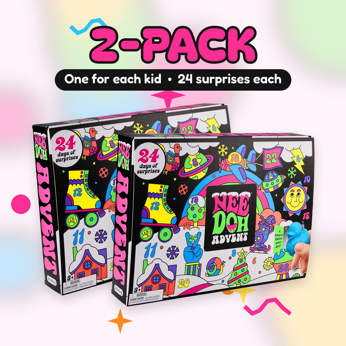 Two NeeDoh Squishmas Advent Calendars, 2-pack bundle