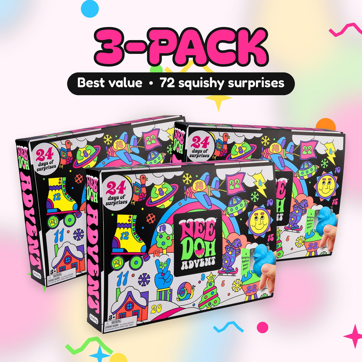 Three NeeDoh Squishmas Advent Calendars, 3-pack bundle